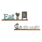 del Hutson Designs Handmade 36-Inch Rustic Pine Floating Wall Shelves, Walnut (Set of 2)