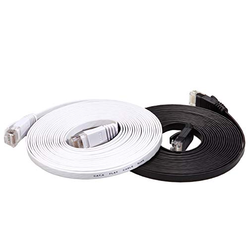 Cat 6 Ethernet Cable 15ft Flat (at a Cat5e Price but Higher Bandwidth) Internet Network Cable - Cat6 Ethernet Patch Cables Short - Computer LAN Cable with Snagless RJ45 Connectors (Black and White)