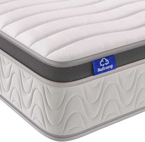 Suilong Hybrid Mattress, 140 x 200 cm, 30 cm Thick Mattress, H3 H4 Firm, 7 Comfort Zone Pocket Springs, Memory Foam, Perfect Support, Oeko-Tex Certified