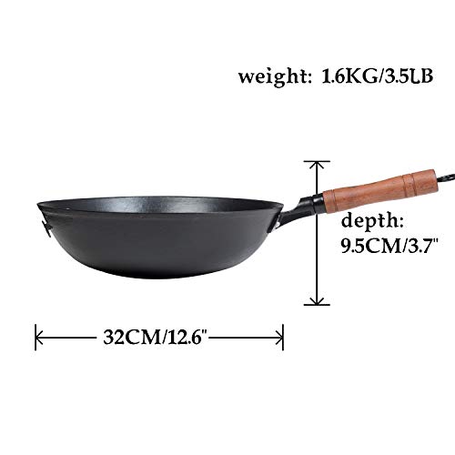 臻三环 ZhenSanHuan Cast Iron Woks and Stir Fry Pans, No Coating, Induction