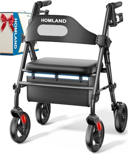 HOMLAND Rollator faltbar und leicht mit Sitz, Rollatoren 159 kg belastbar