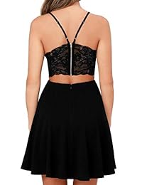 FANCYINN Mini vestido con correa de espagueti para mujer Escote con encaje Vestido corto sexy