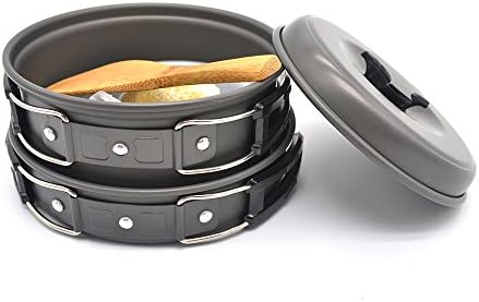 Dolpuna 12 Pcs Camping Cookware Sets with Picnic Pot Pan Bowls Spork and Mesh Bag Suitable for Outdoor Cooking