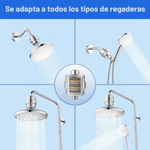 Filtro universal de duche de 15 estágios com vitamina C, purificador de água anticalcário e anticloro, amaciante para cuidados de pele e cabelo, ligação padrão G1/2