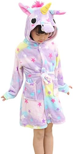 Chicone Kid's Coral Fleece Unicorn Hooded Bathrobe Fluffy Sleep Robe For Boys and Girls