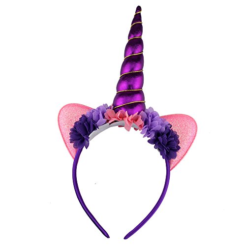 YanJie Shiny Unicorn Horn Ears Flower Headband Cosplay Costume