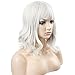 BERON 14 Inches Silver Wig Short Curly Wig Women Girl's Synthetic Wig Silver White Wig with Bangs Wig Cap Included