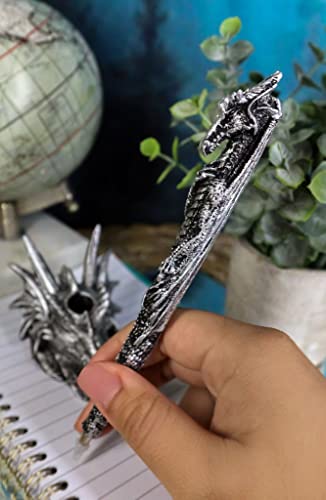 Ebros Gift Ink Of Fire Spirit Leviathan Pen With Dragon Head Base Holder Figurine 6.5