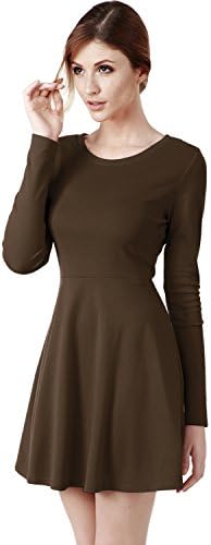 Elbon Boutique Womens Casual Simple Designed Long Sleeve Flare Short Dress BROWN 4XL