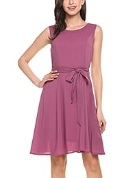 Zeagoo vestido de chifón para verano sin mangas plisado en A con cinturón, para fiestas, para mujer