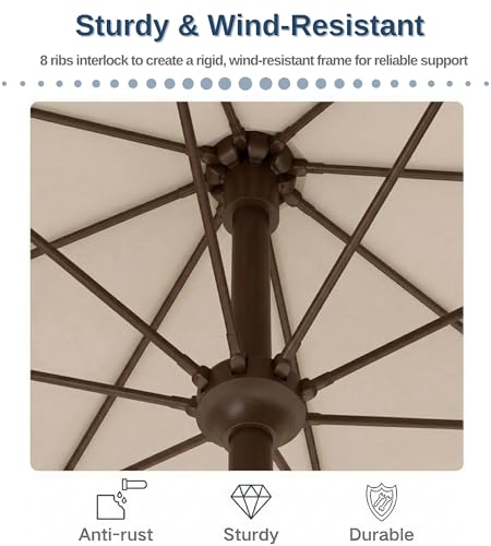 PatioKingdom 9FT Patio Umbrella with Push Button Tilt and Crank Outdoor Market Umbrella with 8 Sturdy Fiberglass Ribs and UV Protection