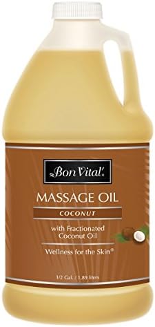 Bon Vital' Coconut Massage Oil Made with 100% Pure Fractionated Coconut Oil to Repair Dry Skin, Used by Massage Therapists and at-Home Use for Therapeutic Massages and Relaxation, 1/2 Gallon Bottle