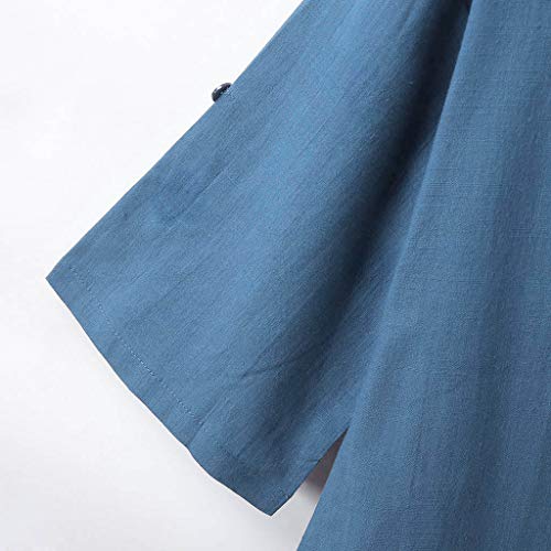 image for Toimothcn Women's Cotton Linen Tunic Tops Half Roll Sleeve Plus Size C