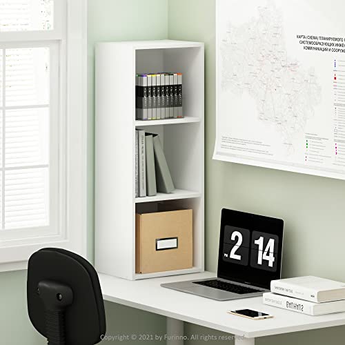Furinno Pasir Open Bookcase 3 Tier Tool-Free Bookcase, White
