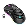 Aceshop Souris sans Fil, 2.4G Souris Optique Mobile avec Coque Creuse en nid d’abeille, 5 Modes d’éclairage, 7 Boutons…