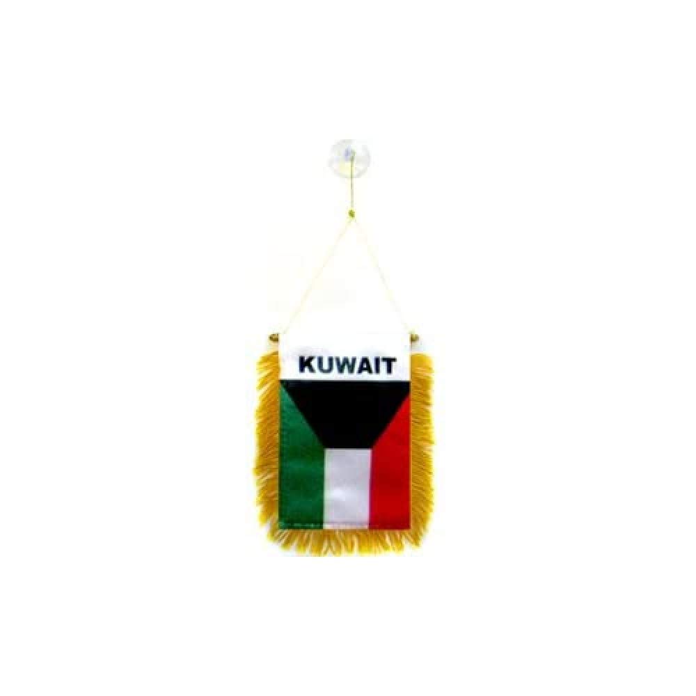 AZ FLAG - Kuwait Mini Banner - 6'' x 4'' - 100% Polyester Kuwaiti Small Pennant for Car - Double-sided Flag with Suction Cup Hanger