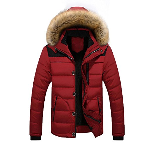 Han Shi Hooded Coat, Fashion Men Warm Winter Casual Padded Cotton Thick Jacket Outwear (L, Red) - Thumbnail 2