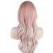 BERON Pink White Mix Wig Long Wavy Wig with Bangs Synthetic Wig Long Wig Pink White Wigs for Cosplay Costume Party with Wig Cap