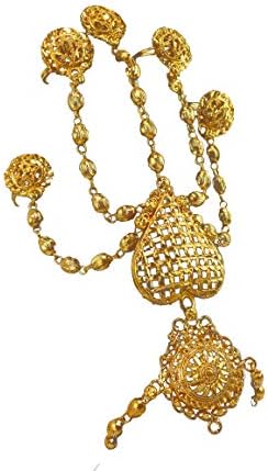 Kommis India Women/Girls Pair Of Golden Gold Plated Multi Ring Hand Bracelet/Hathphool/ Harness Cuff Chain Jewelry for both hands with Adjustable Five Finger Rings, gifts for girlfriend lover Part/Occasion festive collection