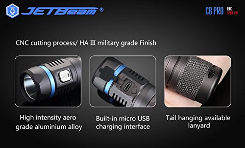 Jetbeam C8 Pro Outdoor Flashlight -1200 Lumens -SST-40 N4 BC LED w/ Exclusive Jetbeam Keychain Light