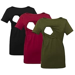 Smallshow Women’s Nursing Top Striped Short Sleeve Breastfeeding Comfy T-Shirt 3-Pack