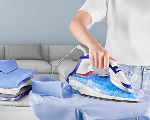 Deik Iron, Steam Iron, Anti-Calc Non-Stick Ceramic Soleplate Iron with Self-Cleaning Function, Variable Temperature, Steam Control, Steam Boost Control up to 25g / min, White/Blue