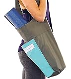 Yoga Mat Bag Carrier + Extra Yoga Mat Strap Holder for Carrying Yoga Mat - with 2 Extra Pockets For Keys, Phone and Extras. Cotton Canvas Tote Gym Sling - Yoga Bag for Men Women and Kids (Blue)
