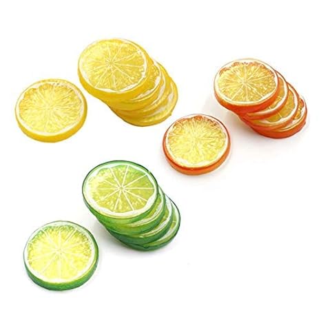 Lorigun 30pcs Fake Lemon Slice Garnish Artificial Fruit Faux Food