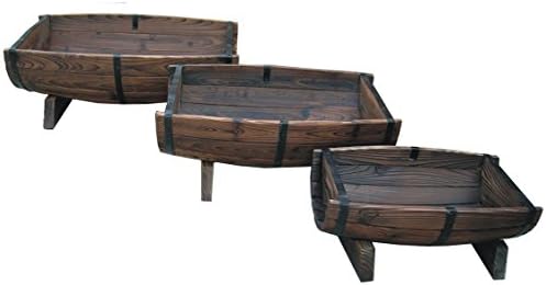 Natural Rustic Look 3Pcs Barrel Fir Wood Planter Set