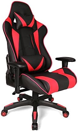 Unichart Ergonomic Design High Back Gaming Chair Executive Swivel Leather Office Chair Frosting PVC and PU Leather Racing Style Task Chair Red and Black