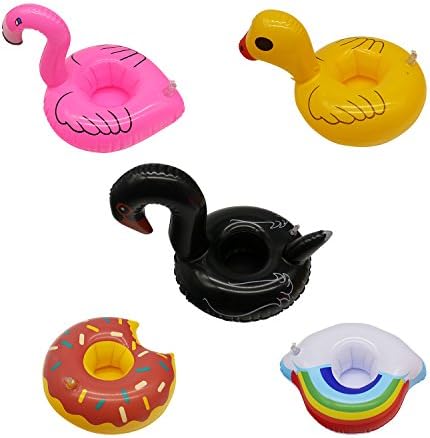 Getlife 5 Pack Inflatable Drink Holder Unicorn Float,Fruit Donuts Flamingo Swan Plam Duck Inflatable Pool Cup Holders Coasters for Pool Party Water Fun