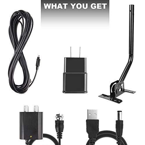 【2019 Newest】 Outdoor TV Antenna, Amplified Digital HDTV Antenna with Mounting Pole, 150+ Miles Range, Support 2 TVs, Amplifier Signal Booster, 33 FT Coax Cable