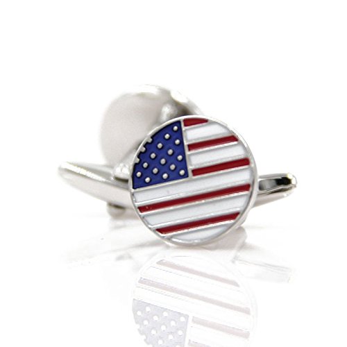 Jonline24h 2pcs Men's American US Flag Shirts Cufflinks, Wedding, Color Blue Red White, 1 Pair Set