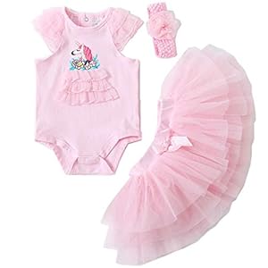 3 stks Baby Meisjes Bodysuit + Tutu Rok + Hoofdband Kleding Set, Peuter Kids Korte mouw Jurk Pak Pasgeboren Gift 9-12…