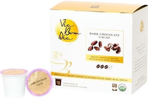 100% Naturally Flavored Certified Organic Coffee, Smooth Dark Chocolate,18-PK K-Cup Pods for Single-Serve Keurig Machines, Specialty gourmet coffee + cacao nibs