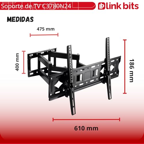 LINK BITS C3780N24 Soporte de TV móvil con Doble Brazo para televisores de 32” a 80” Pulgadas, Base para Pantallas Reforzado y Resistente para monitores de hasta 50 Kg y VESA de hasta 600x400mm.