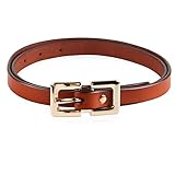 Genuine Leather Brown Thin Skinny Belt Elongated Buckle Mother's Day Gifts