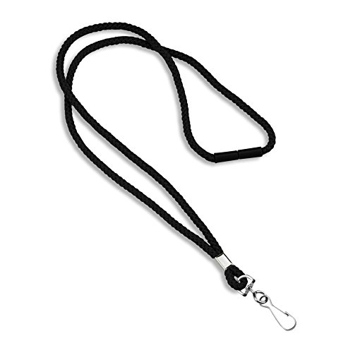 25 Pack - Blank Round Woven Lanyard with Breakaway Release - Black - Swivel Hook