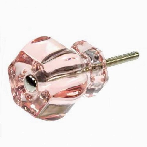 Kitchen Handles for Cabinets, Pink Glass Knobs or Dresser Drawer Pulls T40MN 2-Pack Pale Depression Pink Hexagon Pulls with Polished Nickel Hardware.Romantic Decor & More