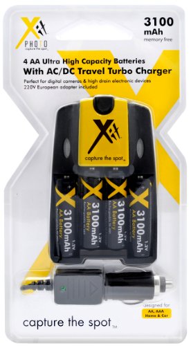 Xit XTCRCH3100 Rapid AA/AAA Battery Charger AC/DC 3100mAh with 4 AA Batteries (Black) - Thumbnail 2