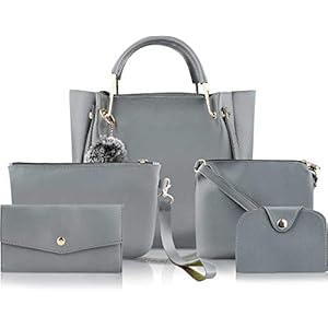 Fargo PU Leather Latest Handbags For Women’s Ladies Combo Of 5 (Grey_Ring5_FGO-252)