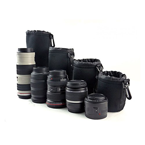 4 Pcs (S+M+L+XL) Camera Neoprene DSLR Lens Soft Pouch Protector Case Cover Sleeve Bag Set for Canon Nikon SLR DSLR Camera