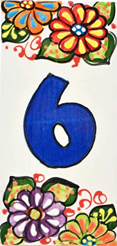 ART ESCUDELLERS House Numbers. Handpainted Ceramic Tiles. Letters and Numbers Handcrafted Perfect to Create Signs, addresses and Names. Design Garden 5,71" X 2,76" (Number 6)