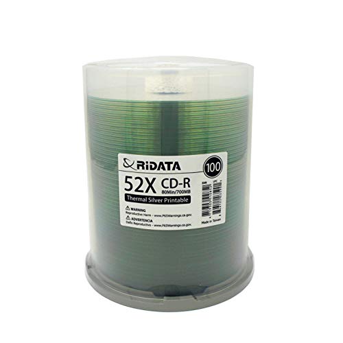 100 Pack Ridata CD-R 52X 700MB 80Min Silver Thermal Hub Printable Blank Media Recordable Disc - Thumbnail 3