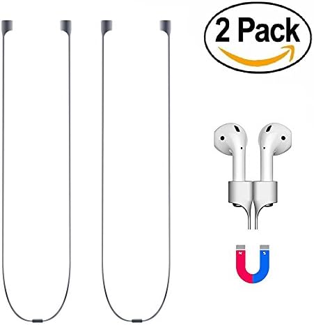 Airpods Strap, Premium Sport Silicone Anti-Lost Strap with Magnetic Adsorption , Wire Cable Neck Strap for Airpods-2 Pcs(Black)