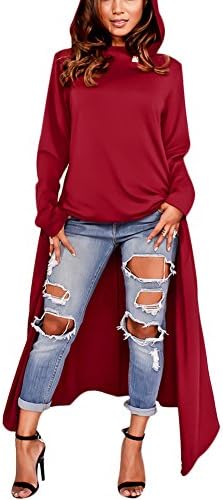 Dreamparis Women's Pullover Hoodie Dress Casual Asymmetrical Irregular Hem Loose Long Sleeve Sweatshirts Tunic Tops