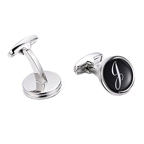 MERIT OCEAN Mens Letter Initial Cufflinks Alphabet Rhodium Plated Cuff Links Wedding Business A-Z