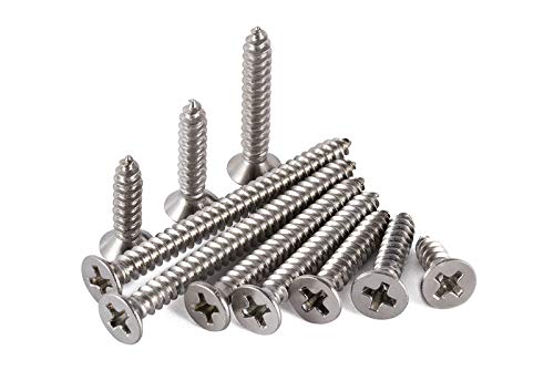 Qrity 200pcs Stainless Steel Self Tapping Screws - Phillips Flat Head DIY Woodworking Srews (100PCS M4 x 10mm, 100PCS M4 x 12mm)