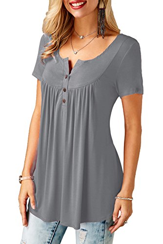 Neitade Women Shirts and Blouses Short Sleeve Tunic Tops For Leggings Plus Size Grey XL