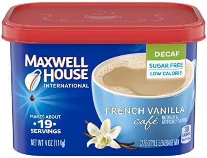 Maxwell House International Coffee Decaf Sugar Free French Vanilla Cafe Style Beverage Mix Canister 114g